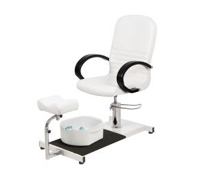 Pedicure chair with foot spa basin and rotary foot support adjustable in height
