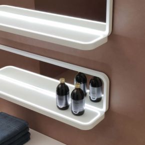 Creo shelves matt white finish with Led light and mirror by Vismata