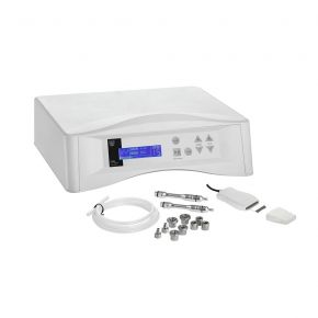Beauty instrument that combines 2 functions: diamond microdermabrasion and skin scrubber.