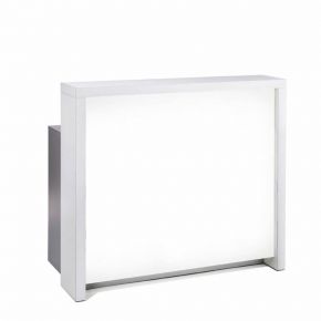 Cash-desk PLAY by BMP silver cabinet, matt white frame, metacrylate front, with led lighting