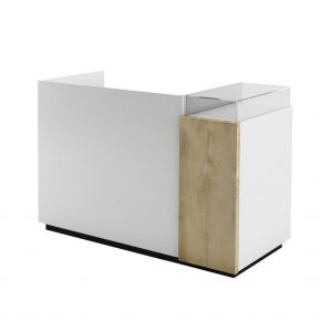 Reception-desk  CONCEPT by BMP gloss white structure, front panel available in wooden finishing.