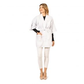 Kimono Cliente corto 35% Cotone - 65% Polyestere tessuto candeggiabile taglia unica colore bianco