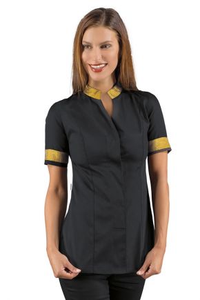 Half sleeves, female black+gold Lurex blouse Hibiscus by Isacco in Bohème fabric Sku 002671