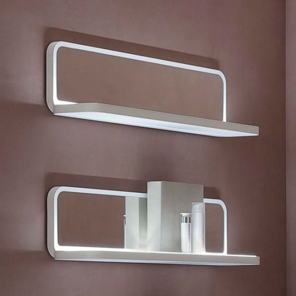 Creo shelves matt white finish with Led light and mirror by Vismata