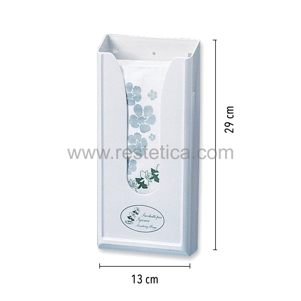 Dispenser in plastica porta sacchetti igienici (tipo per assorbenti) da  fissare nel muro del bagno misura 13xh29cm